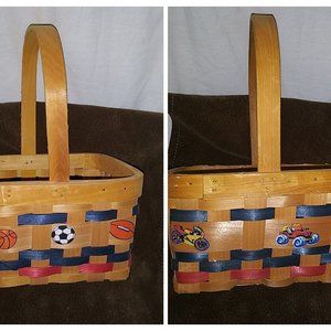 Set of 2 Decorative baskets - sports and car themed- kids room decor